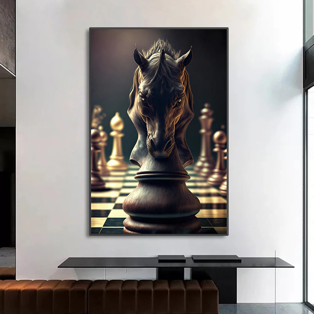 Nordic Chess Checkmate Canvas Poster and Print Painting Abstract Wall Art Pictures for Modern Living Room Office Interior Decor