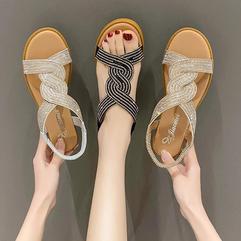 Summer New Designer Platform Sandals Women Fashion Casual Roman Shoes Female Solid Color Crystal Sandalias Mujer