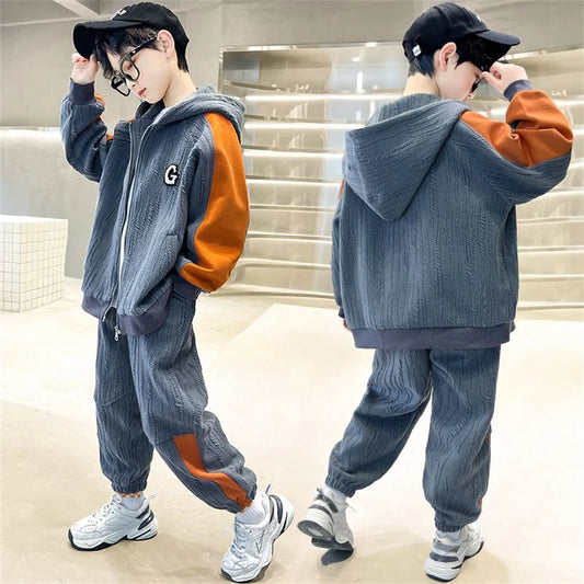 Spring Autumn Children Casual Clothes Suit big Boys Zipper Jacket + Pants 2pcs/sets Kids Toddler Suit Teen Tracksuits
