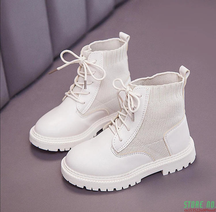 Big Children Plush Lace Up Boots For Kid Girls Boys School England Rome Boots