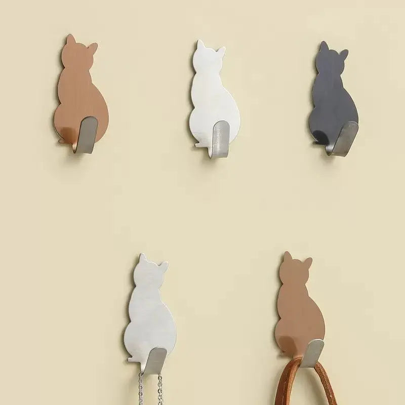 Cat Pattern2pcs  Self Adhesive Hooks Storage Holder for Bathroom Kitchen Hanger Stick on Wall Hanging Door Clothes Towel Racks