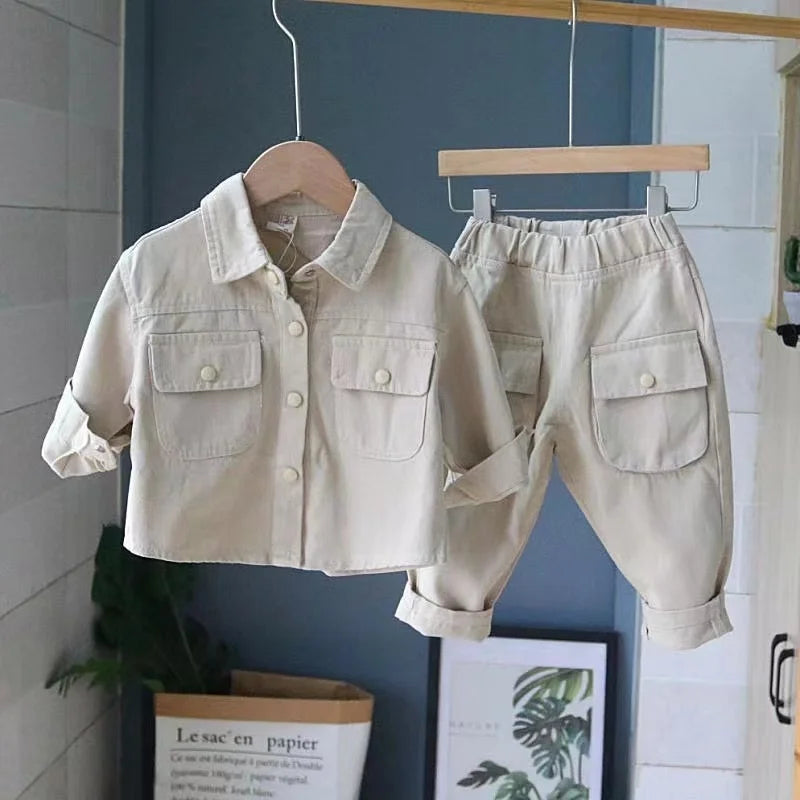 Autumn Korean Fashion Denim Set Design Solid Color Denim Coat+Jeans Unisex Clothes Children Clothing Two Piece Sets  New