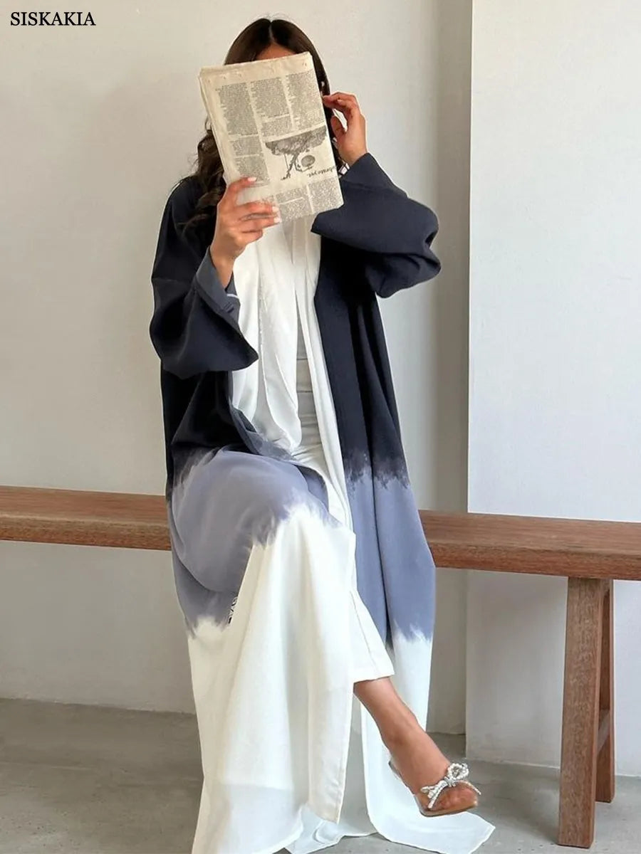 Muslim Fashion Tie Dyed Kimono Abaya for Women Summer Cloak Cardigan Robe Black White Grey Dubai Islamic Clothing