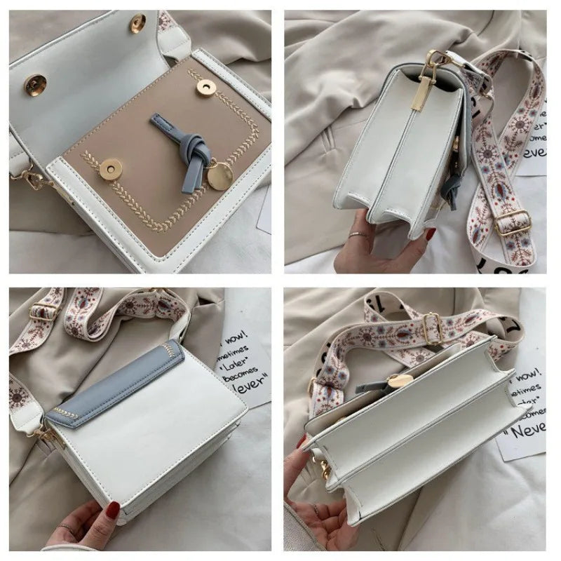 Fashion Simple Shoulder Messenger Bag Contrast Color Leather Crossbody Bags For Women Ladies Handbag Ladies Cross Body Bag
