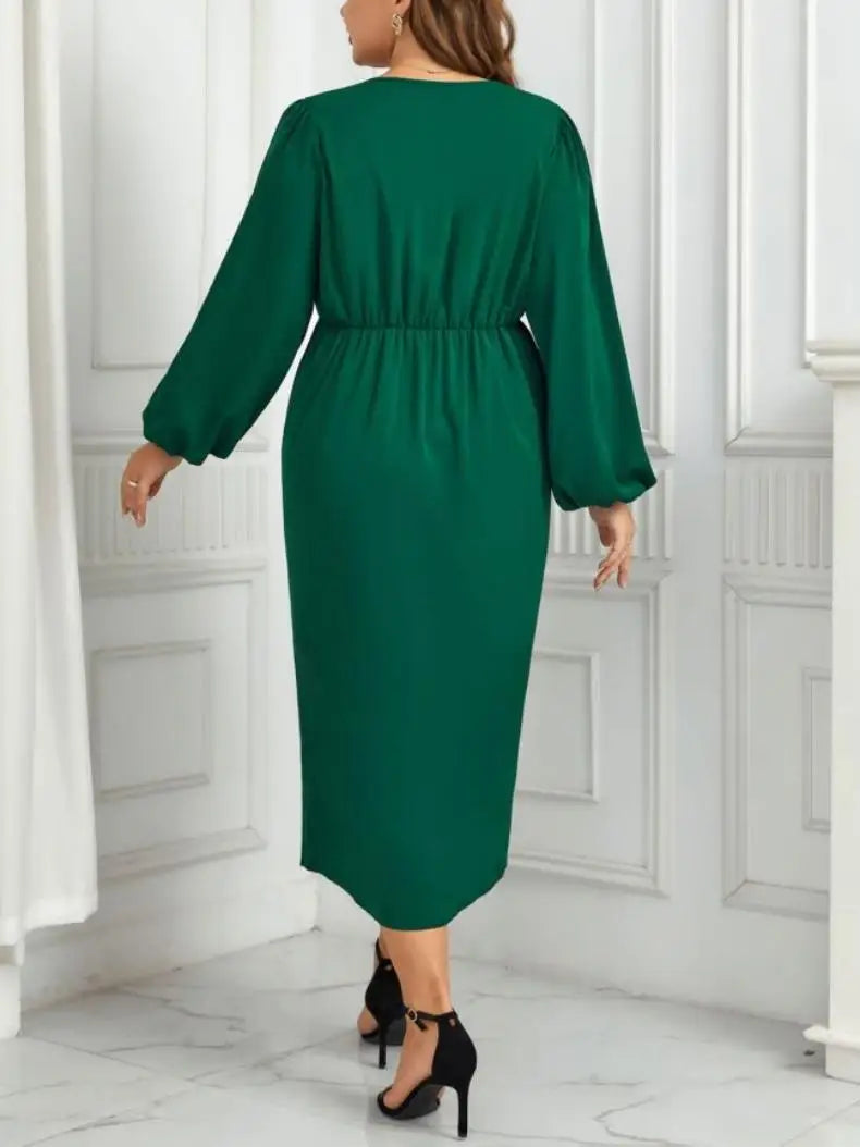 Elegant and Pretty Loose Long Sleeves Dress for Women, Plus Size Casual Irregular, Pleated, V-neck, Party Dresses, Free Shipping