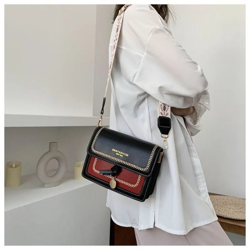 Fashion Simple Shoulder Messenger Bag Contrast Color Leather Crossbody Bags For Women Ladies Handbag Ladies Cross Body Bag
