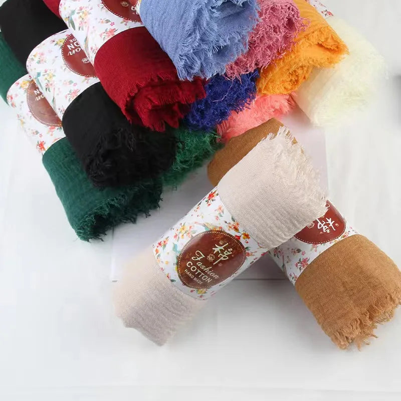 Women Cotton Linen Scarf Hijabs Solid Color Pashmina Scarves Shawls Wraps Foulard Headband