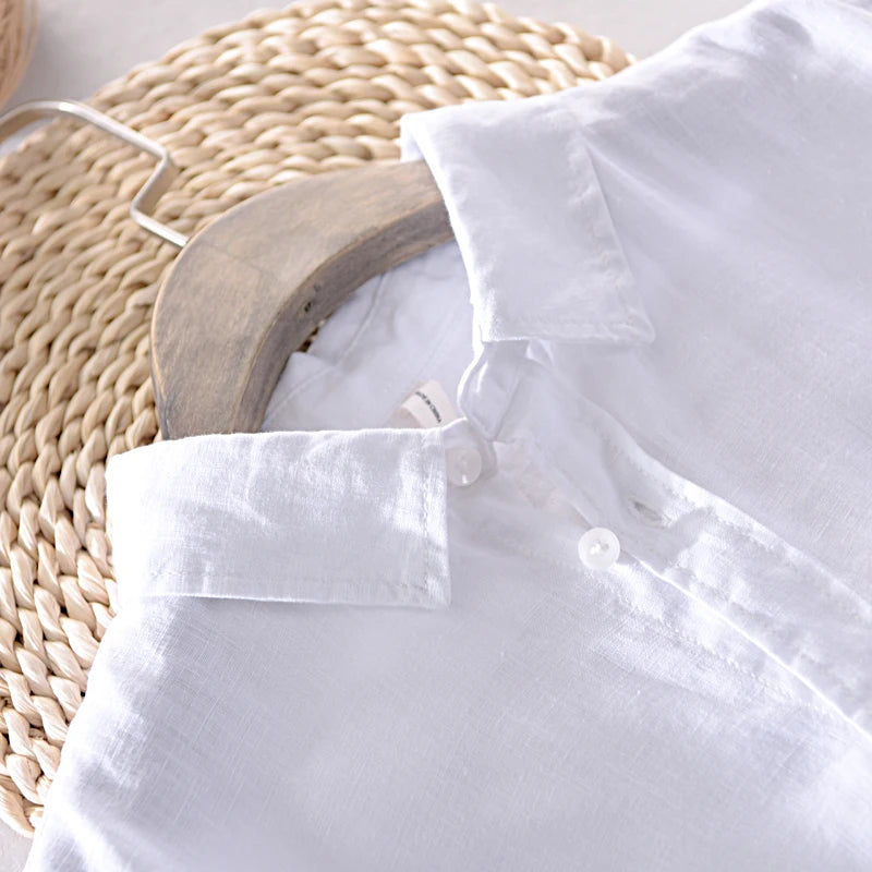 Designer Italy Style 100% Linen Long-sleeved Shirt Men Brand Casual 5 Colors Solid White Shirts For Men Top Camisa Chemise