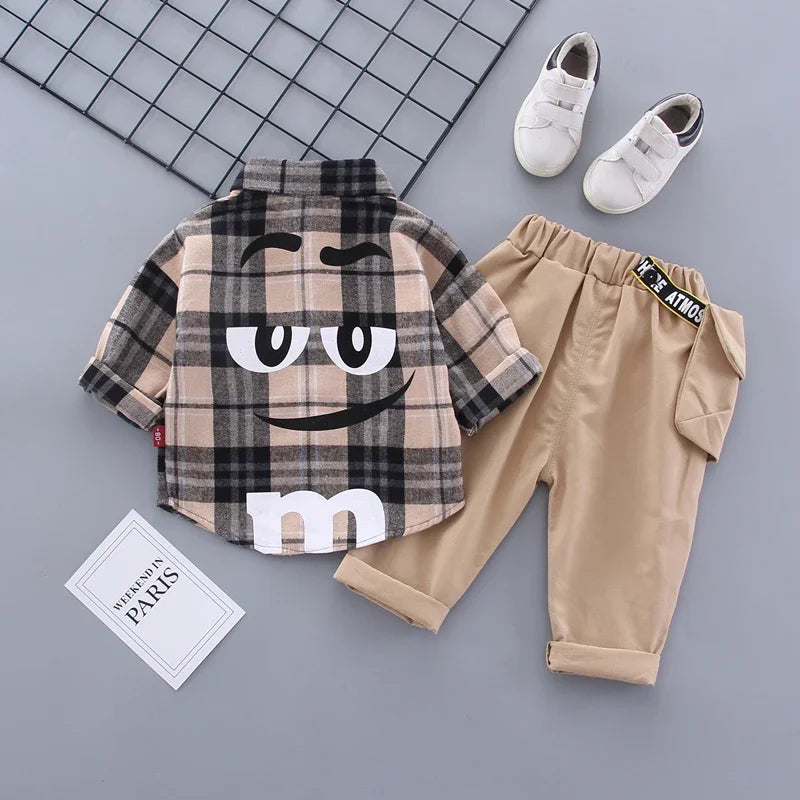 Autumn Spring Baby Boy Fashion Formal Clothing Set Kid Suits Set Plaid Shirt Pants 2pac/set Children Clothes Set 1 2 3 4 5 Years