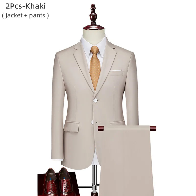 Luxury 3 piece men's wedding suit fashion men's slim solid color business office suit sets large size men Blazer+ pants + vest