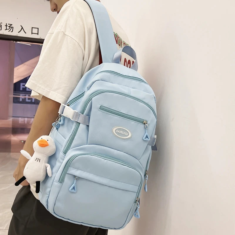 Solid Color Women Backpack Multi Pocket School Bags For Teenage Girls Anti Theft Laptop Backpack Unisex Casual Travel Bag