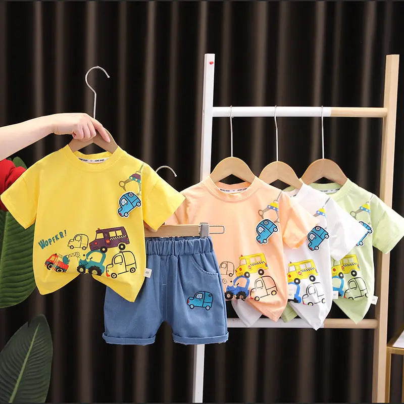 Summer Children Boys Infant Cotton Clothes Cars T Shirt Shorts 2pcs/Set Toddler Fashion Clothing Baby Tracksuits