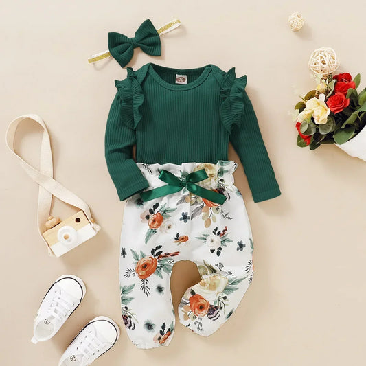 Newborn Girl Clothes Set New Born Baby Clothes Toddler Girl Outfits Baby Bodysuit Bow Pants Headband Infant 0-24M Baby Clothes