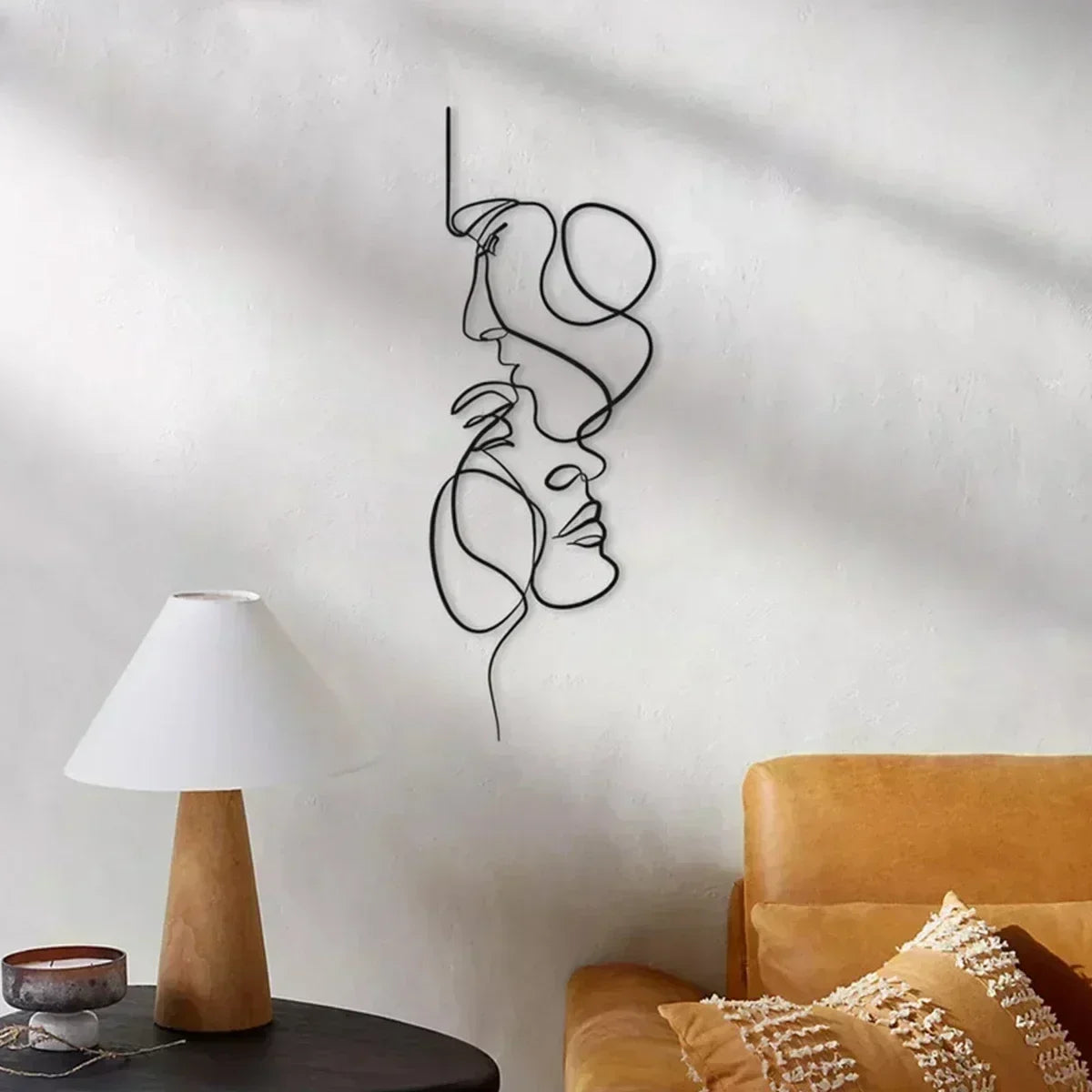 Metal Wall Art Minimalist Facial Line Wall Hanging Decor Abstract Iron Wall Sculpture Modern Black Home Decoration Crafts