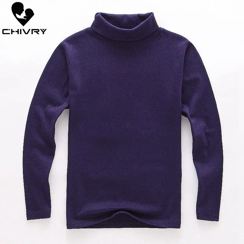 New Autumn Winter Boys Girls Kids Fashion Solid T Shirt Tops Children O-neck Long Sleeve Warm Casual T-shirts