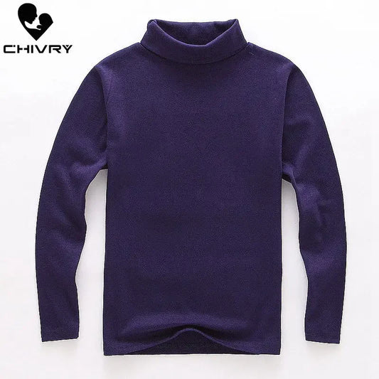 New Autumn Winter Boys Girls Kids Fashion Solid T Shirt Tops Children O-neck Long Sleeve Warm Casual T-shirts