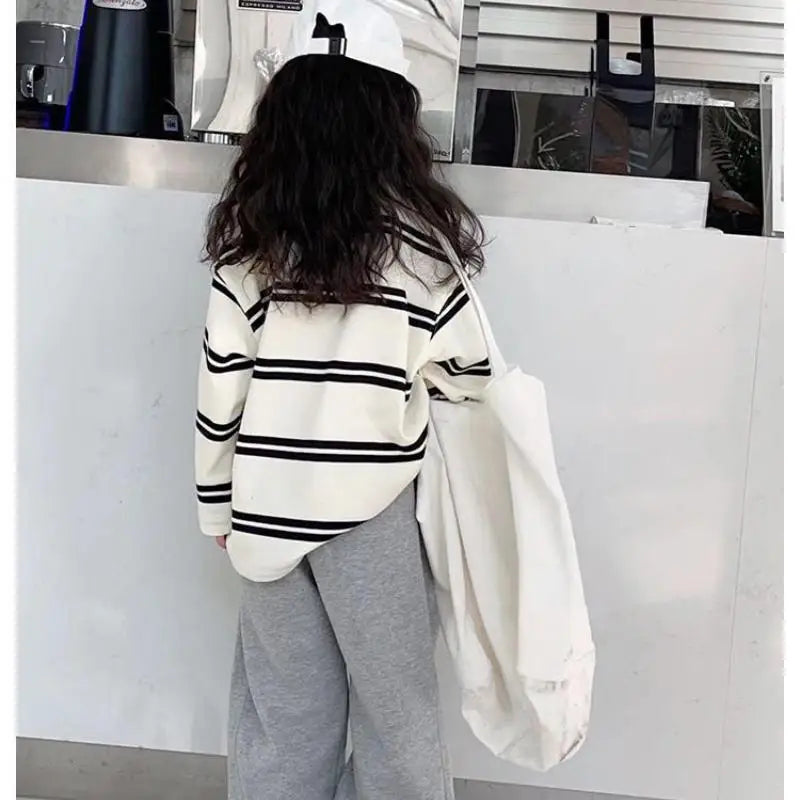 Korea Style Kids Clothes Girl 2Pcs Set Clothing Long Sleeve Striped Top+Loose Pant Outfits for Teen Girl 6 8 10 12 14 Year