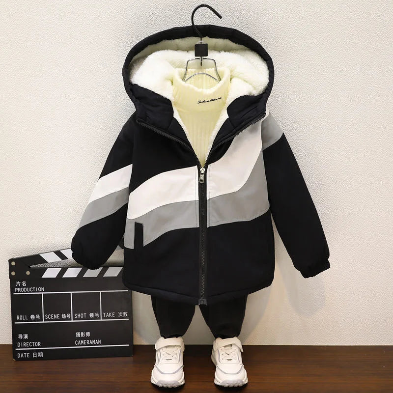 Boys Coat Jacket Overcoat Cotton Zipper Warm Plus Velvet Thicken Winter  Christmas Children's Clothing