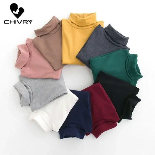 New Autumn Winter Boys Girls Kids Fashion Solid T Shirt Tops Children O-neck Long Sleeve Warm Casual T-shirts