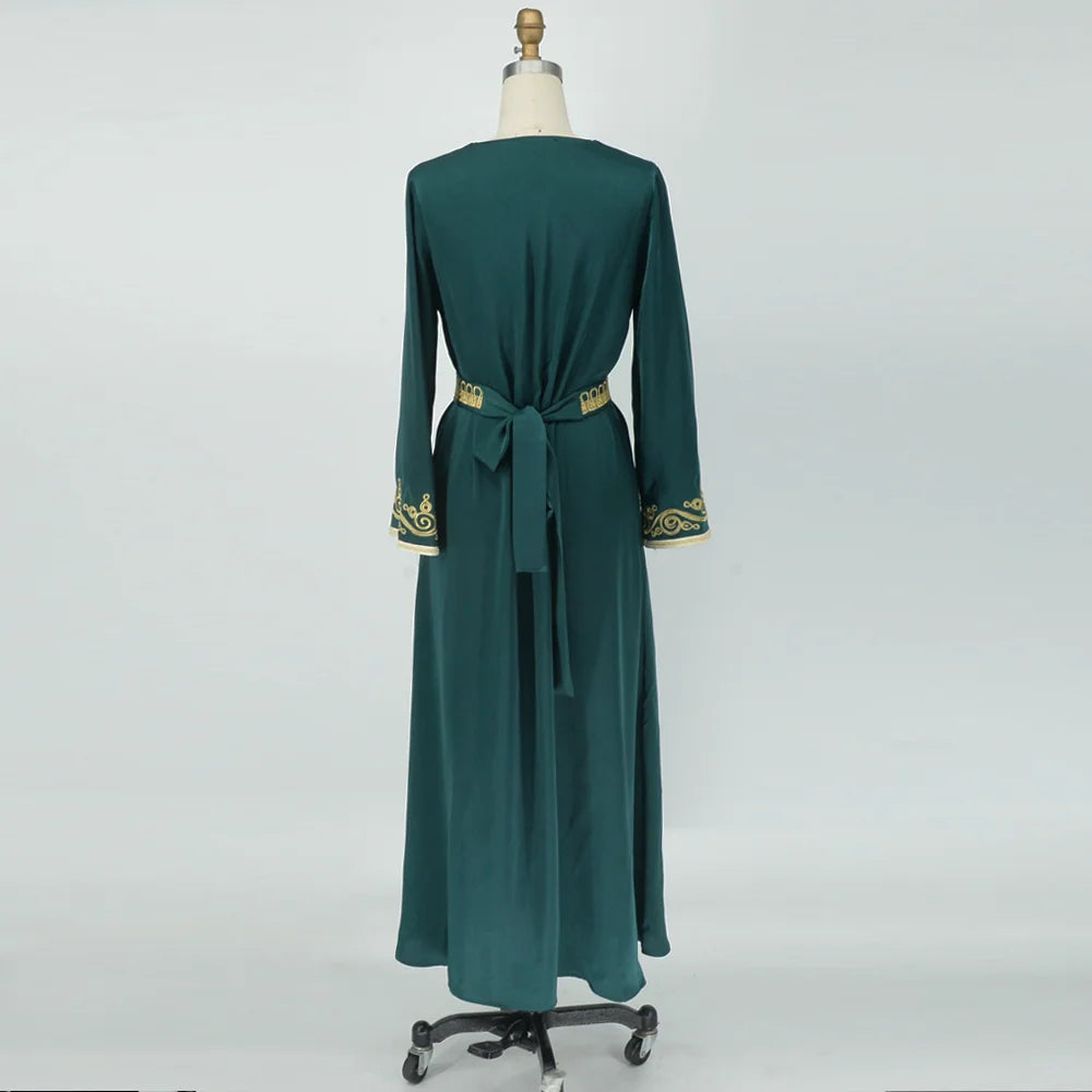 Maxi Dress Kaftan Floral Embroidered Women Jellaba Muslim Clothing Long Sleeve Abaya Ladies Evening Dresses