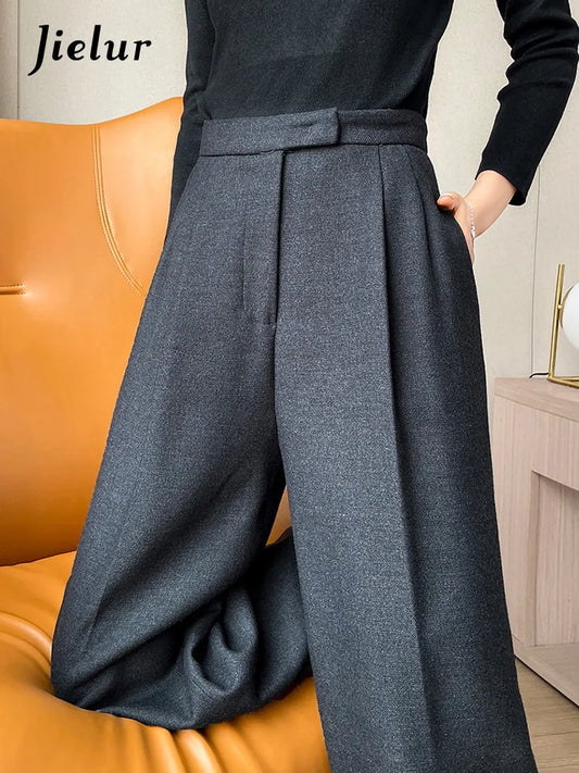 Autumn Slim High Waist Straight Women's Pants Casual Solid Color Loose Chic Female Wide Leg Pants Fashion