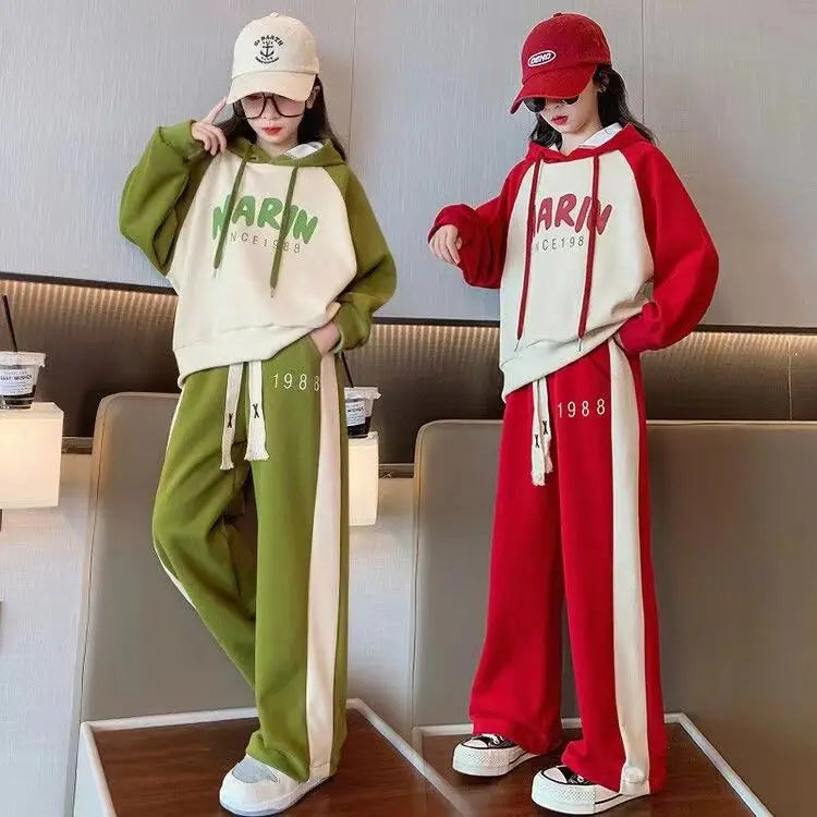 Girls New Autumn Spring Fashion Long Sleeve Hoodie+Pants 2pcs Suits 5-14 Years Teeange Casual Outifts Children Clothing Set