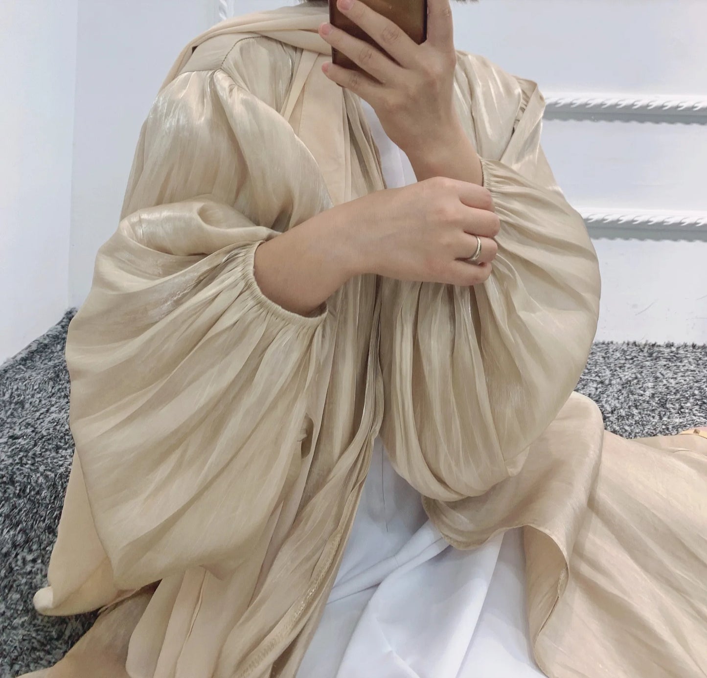 Eid Open Abaya Summer Dubai Muslim Hijab Dress Bubble Sleeve  Turkey Abayas for Women Islamic Clothing Kimono Femme Musulmane