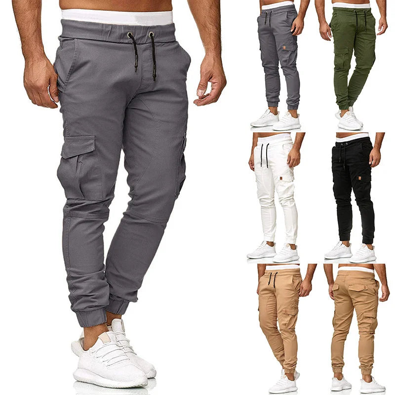 New Men's Lace Up Waistband Leggings Casual Pants Solid Color Small Feet Pants Men Summer Elastic Pants