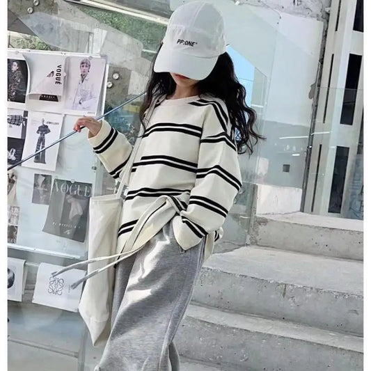 Korea Style Kids Clothes Girl 2Pcs Set Clothing Long Sleeve Striped Top+Loose Pant Outfits for Teen Girl 6 8 10 12 14 Year