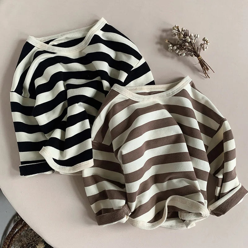 Spring Autumn New Children Casual T Shirt Loose Kids Striped T Shirts Cotton Tee Boys Girls Long Sleeve Tops Baby Clothes girl boy