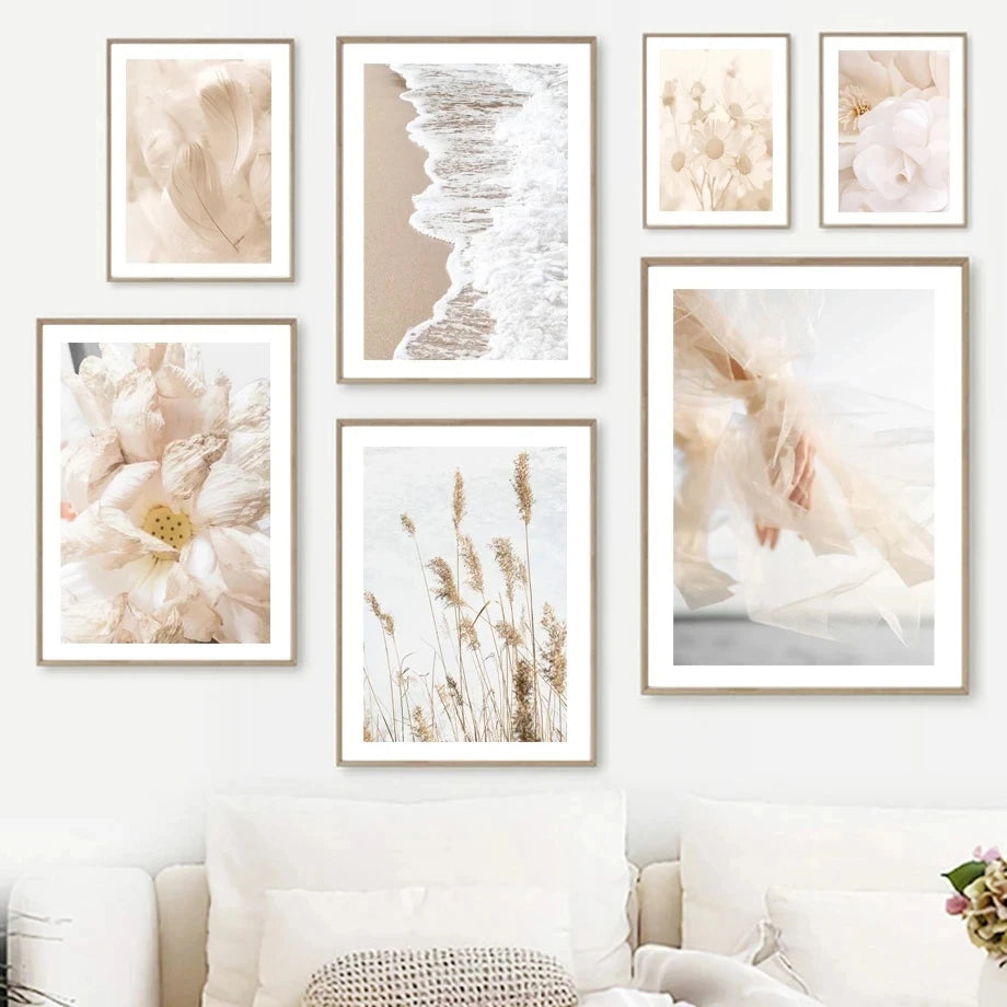 Beige Flower Beach Landscape Picture Bohemia Poster and Print Nordic Home Decor Wall Art Canvas Painting for Living Room Design