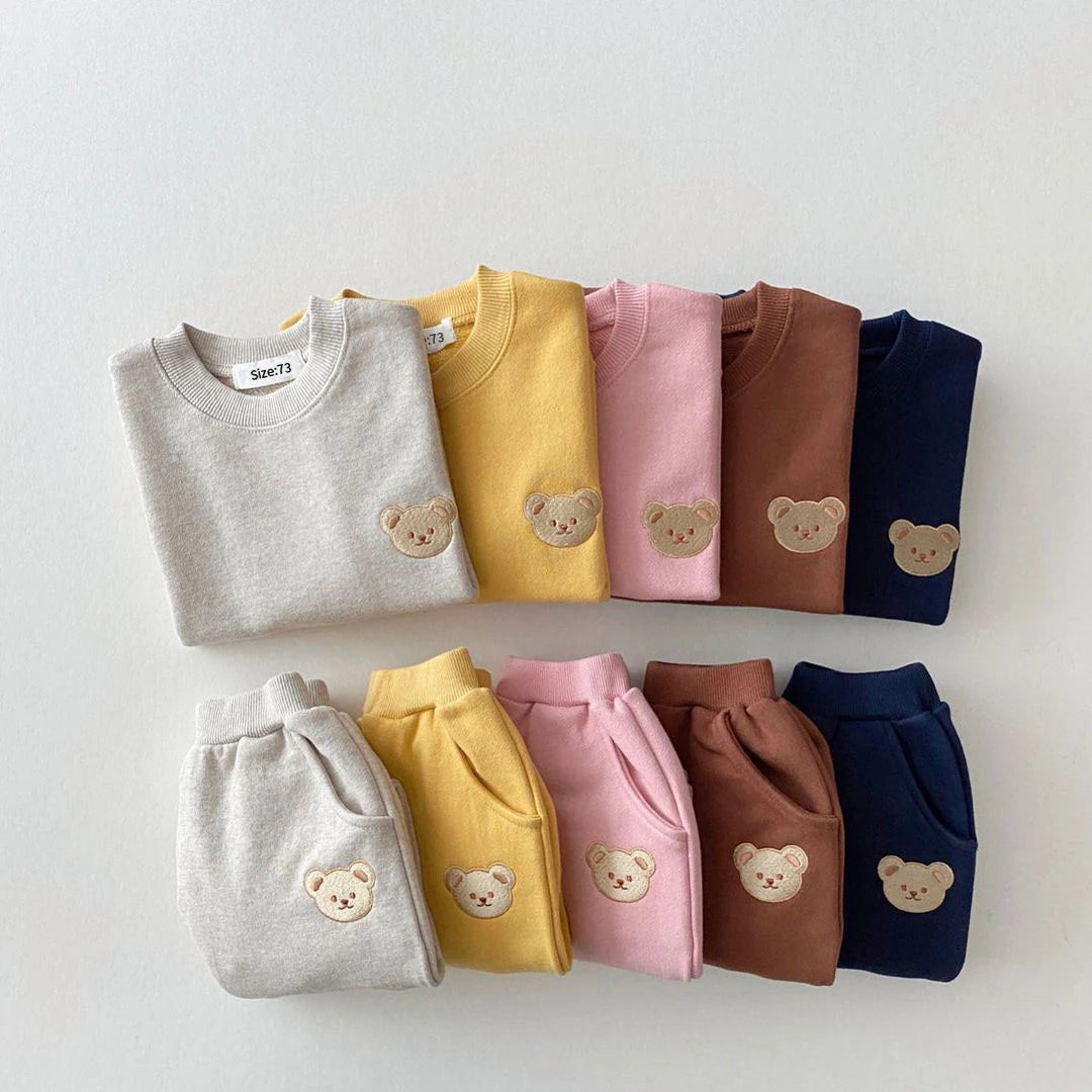 Baby Boys Girls 2pc Set Autumn Little Bear Embroidery Tops Coat + Pants Suit Clothes Two-piece Newborn  Spring Winter Sets Kids