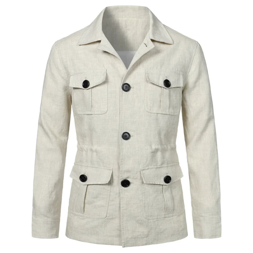 Mens Coats Safari Jacket Linen British Retro Gentry Suit Pockets Outerwear & Coats Fashion Solid Color Male