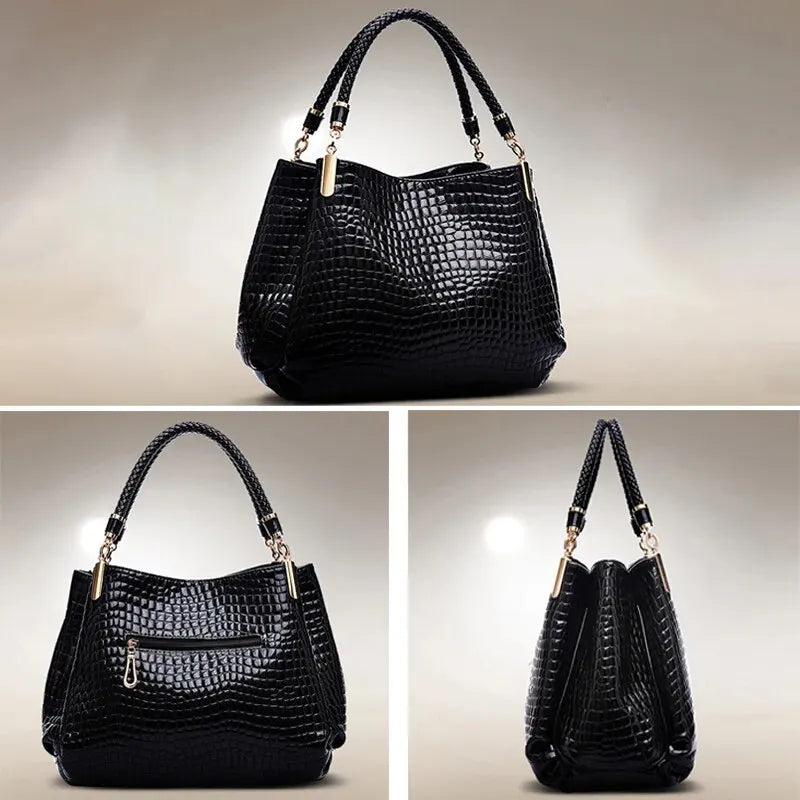 Women's Bag Large Capacity Tote Daily Commute Women's Shoulder Bag Crocodile Print Bright Face Handbag
