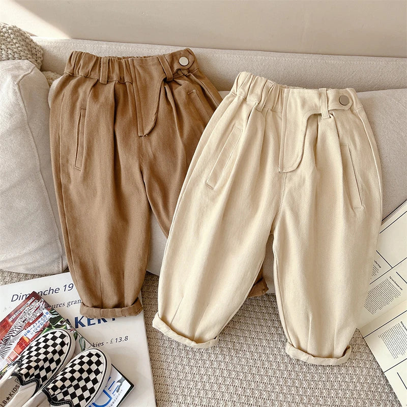 Cotton Spliced  Spring Autumn New Children Pants Casual Boys Trousers Long Elastic Waist Toddler Wear Kids Clothes For 1-10Y