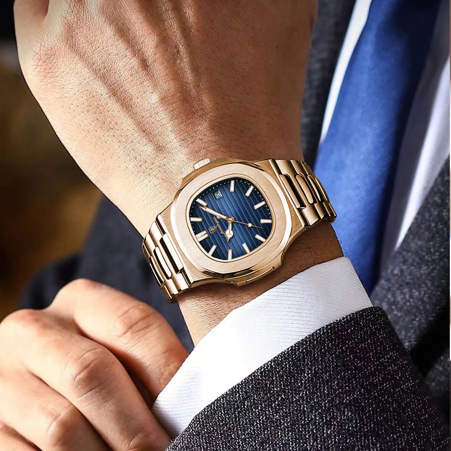 Luxury Man Wristwatch Business Stainless Steel Quartz Men Watch Waterproof Luminous Date Square Men's Watches