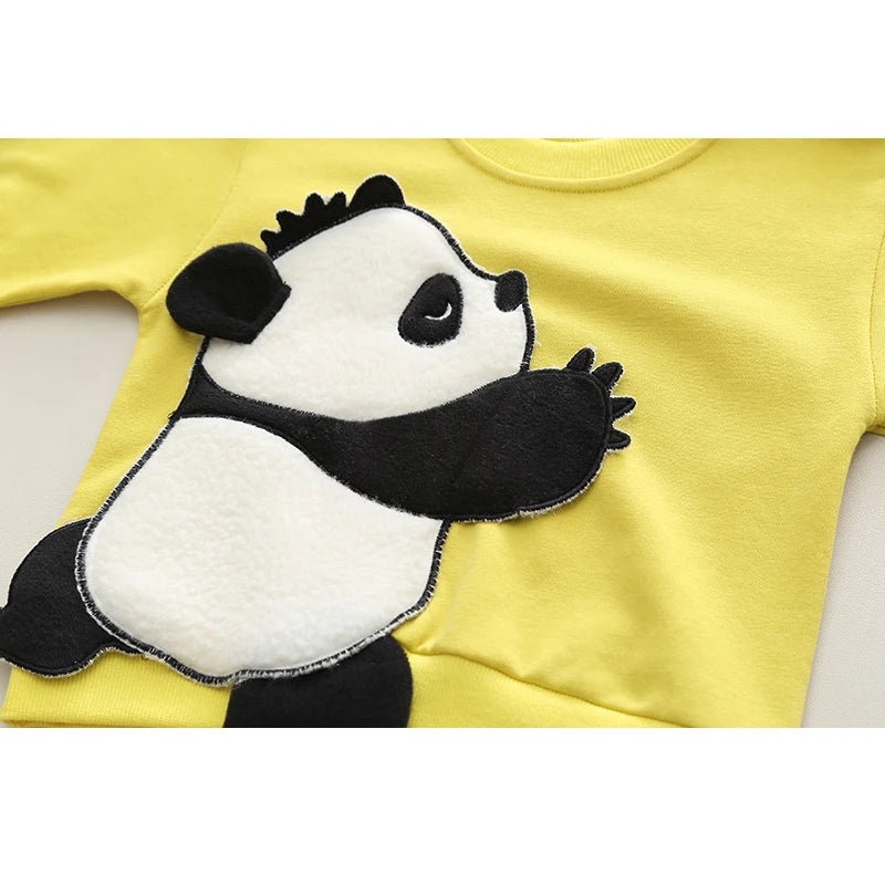 New Spring Autumn Boys Clothing Set Cartoon Panda Full Sleeve Shirt + Pants 2Pcs Outfit For Kids Children Birthday Present