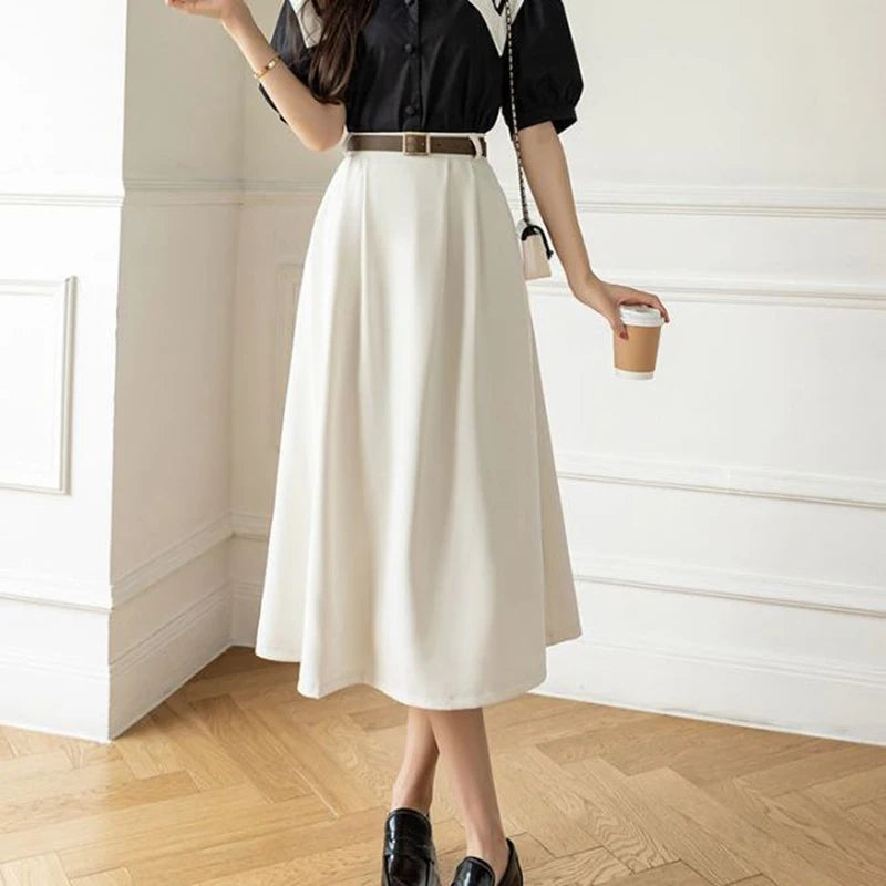 Summer A-line Skirts Women Elegant High Waist Streetwear Midi Simple All-match Spring Popular Design Chic Faldas