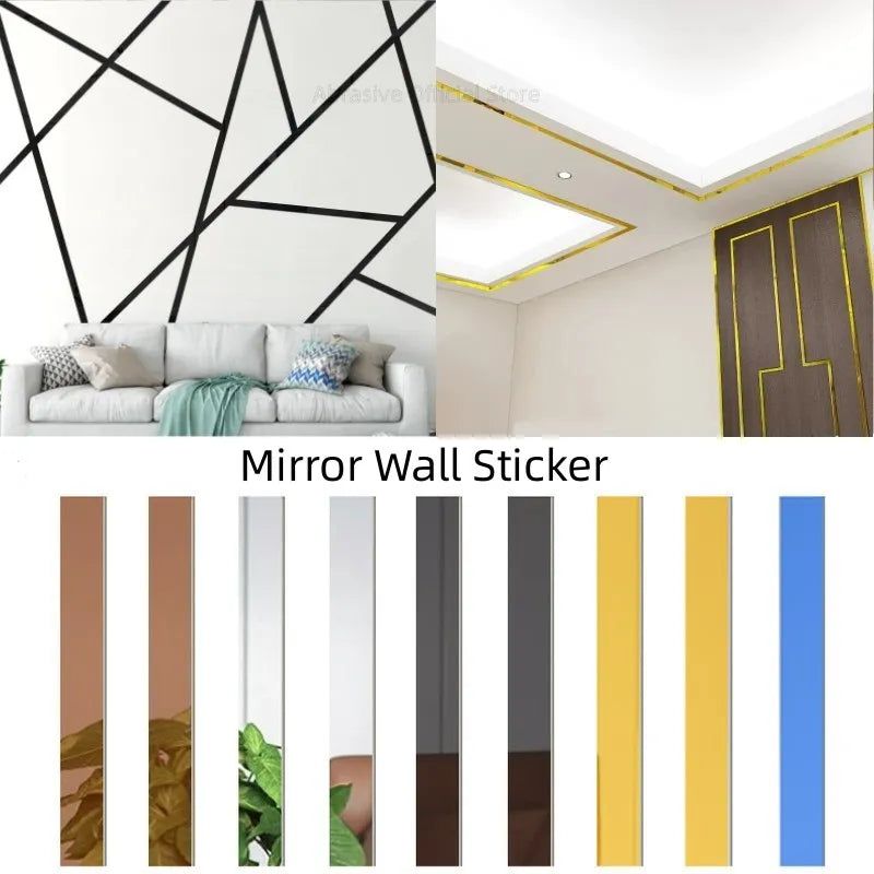 DIY Mirror Décor 5pc Stickers Self-adhesive Acrylic Art Wall Tile Ceiling Edge 3D Strip Decoration TV Background Wall Sticker