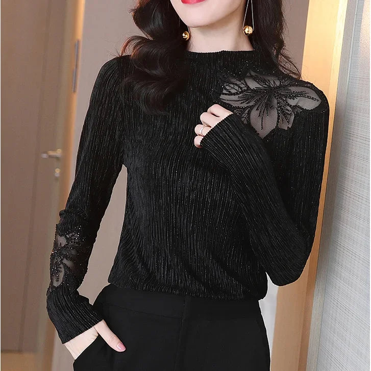 Women Blouse Velvet Autumn  Winter Long Sleeve Turtleneck Women's Top T-shirt Blusas Ropa De Mujer