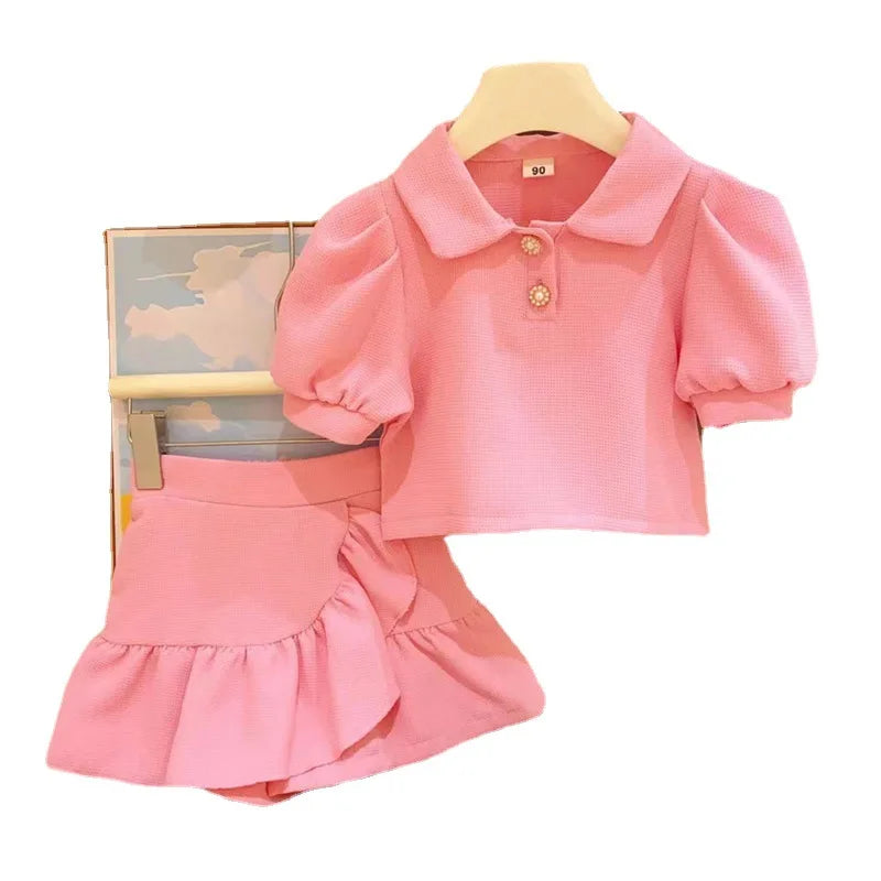Girls Clothes Sets Summer Lapel Shirt+Shorts Short Sleeve Tops Children Casual Clothing Suits Toddler Girl Clothes 2Pcs 2-7Yrs