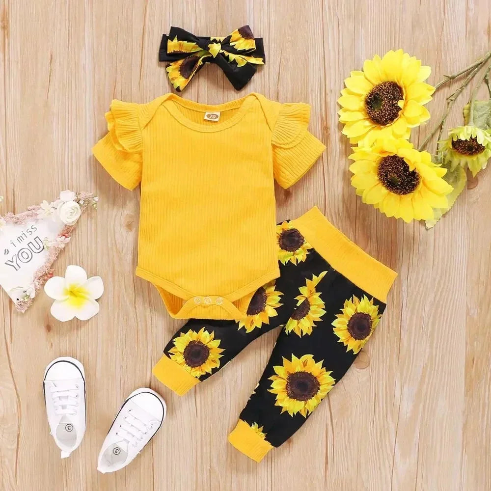 Newborn Girl Clothes Set New Born Baby Clothes Toddler Girl Outfits Baby Bodysuit Bow Pants Headband Infant 0-24M Baby Clothes