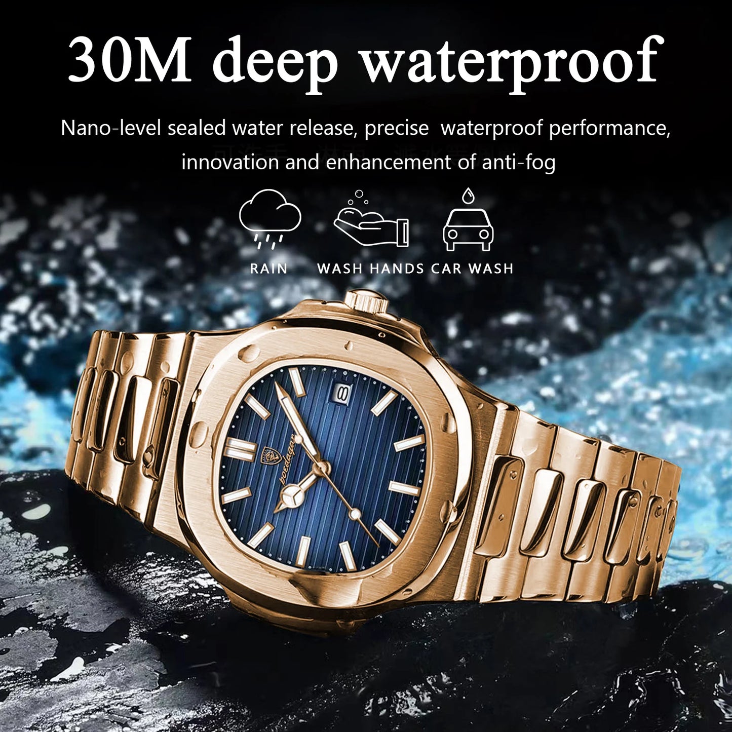 Luxury Man Wristwatch Business Stainless Steel Quartz Men Watch Waterproof Luminous Date Square Men's Watches
