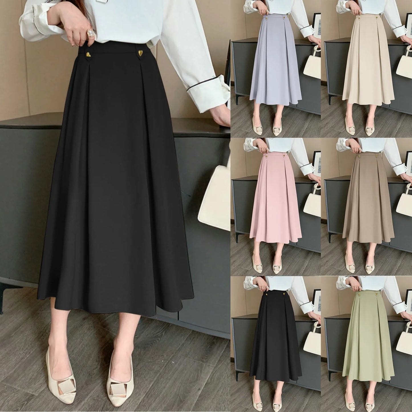 women fashion casual mid length suit skirt a line high waisted pleated skirt daily costume half suit skirts pleated mini skirt