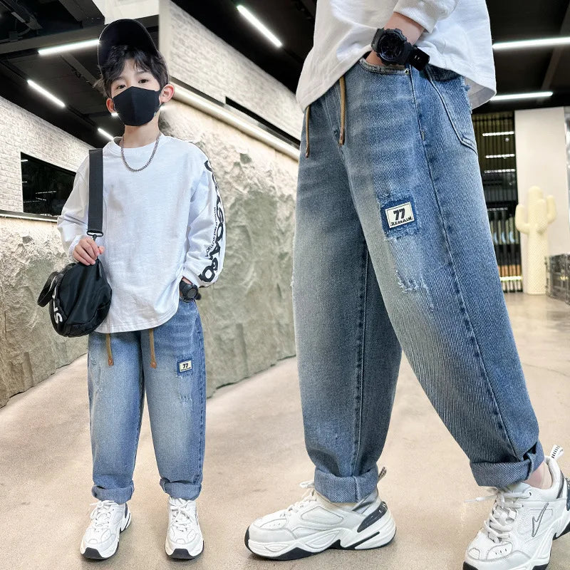 New Jeans for Kids Boy Ripped Denim Pants Teen Children Harem Pants Spring Autumn Fashion Casual Trousers