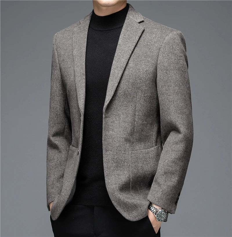 Men's Fashion Casual Classic Wool Suit Jacket Single Suit Slim Blazer Brand Clothing