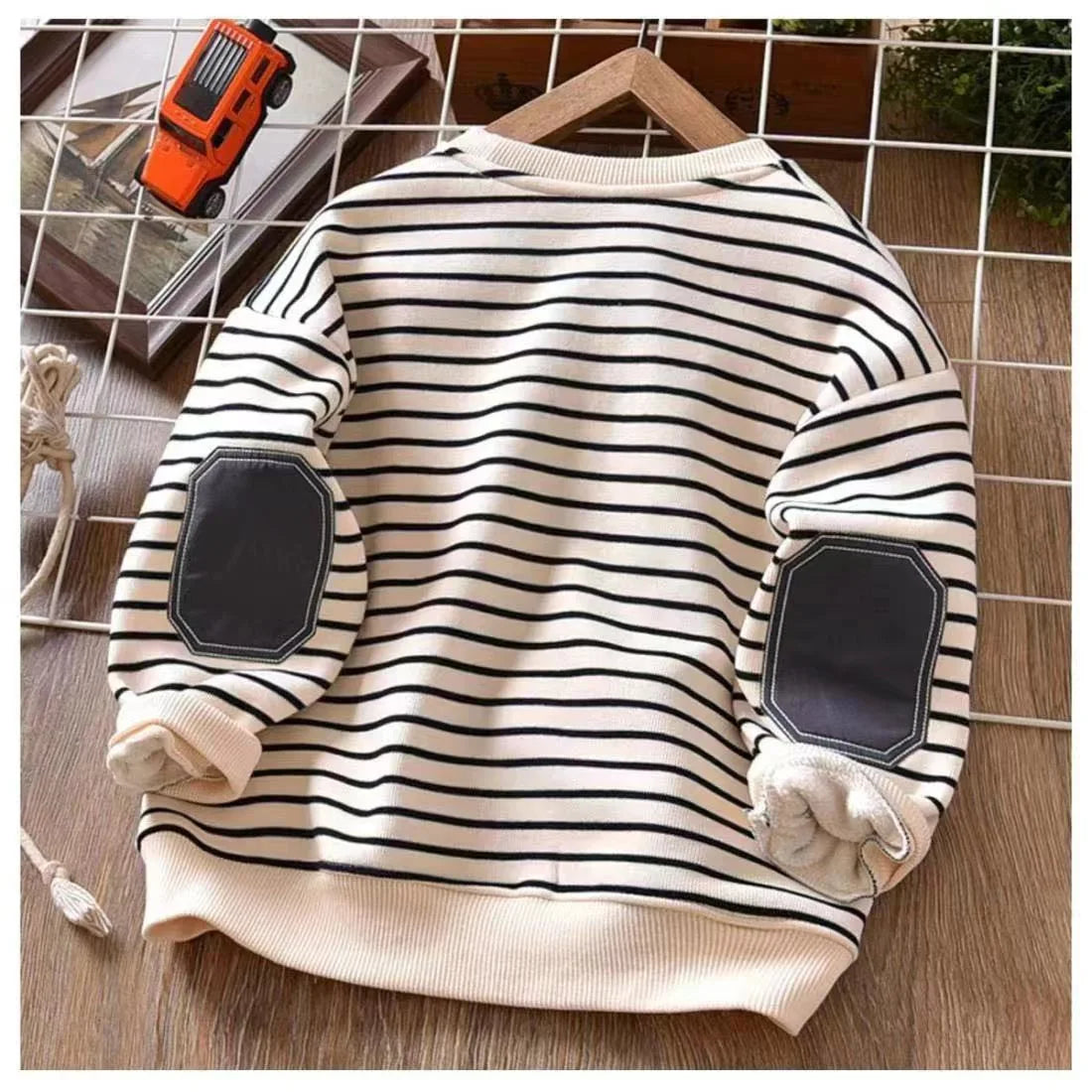 Autumn Stripe Loose Boys' Sweatshirt Padded Top Children's Long Sleeve Hoodie Teenagers Clothes 4 6 8 10 12 14 Years
