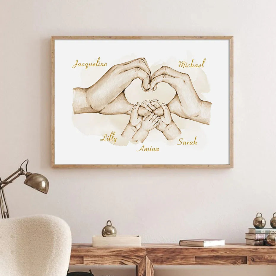 Family Custom Names Hands Posters Personalised Canvas Painting Minimalist Wall Art Prints Pictures Bedroom Interior Decoration