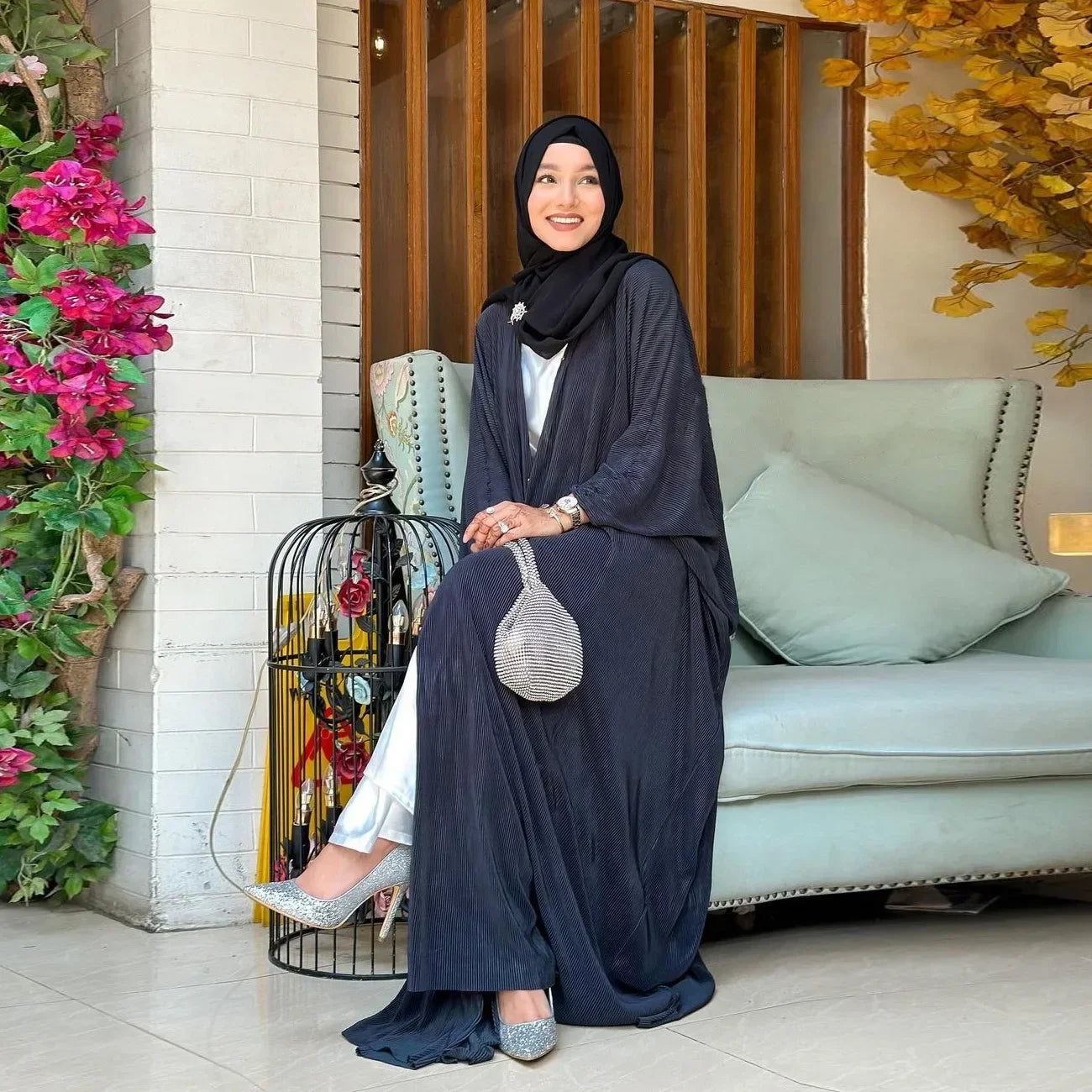 Muslim Cardigan Abaya Kimono Coat Fashion Chiffon Abayas for Women Hijab Dress Ramadan Islamic Kaftan Tunic