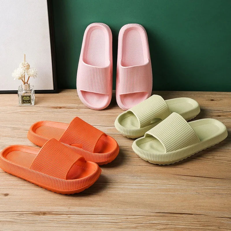 Summer Home Slippers For Men Women Solid Color Eva Clouds Slides Indoor Mute Non-Slip Bathing Flip Flops Sandals Soft Sole Shoes